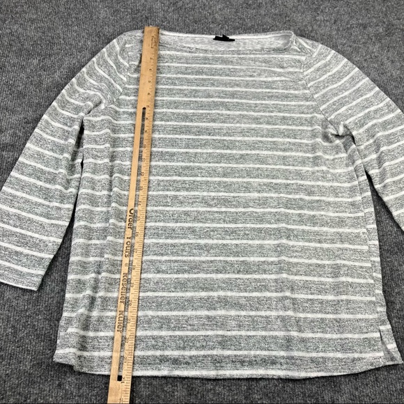 Bobeau Size L Space Dye Shirt grey stripped White Pullover Blouse - Picture 2 of 6